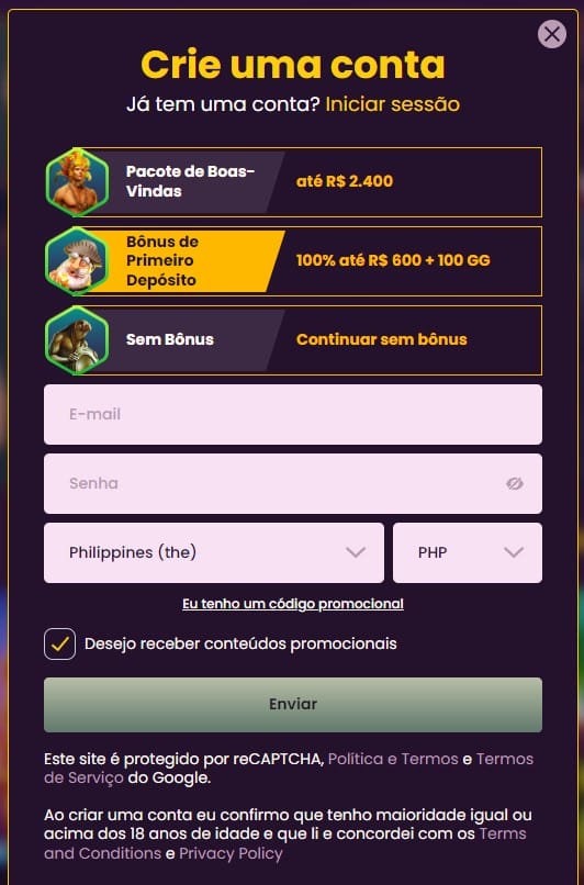 Bizzo Casino Registration Form Image